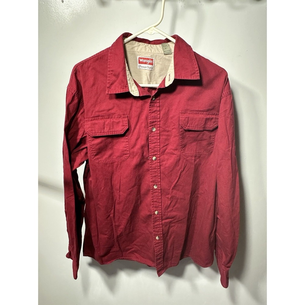 Wrangler Red Twill Cotton Button-Up Shirt XL Long Sleeve Casual Pockets